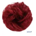 Synthetic hair bun scrunchie detail view, showing the fluffy messy red synthetic hair texture. - Messy Rose Bun Style (101) / Red