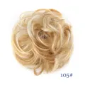 Synthetic messy hair bun hairpiece blonde color variant detail display showing natural texture. - Messy Rose Bun Style (105) / Camel/Beige