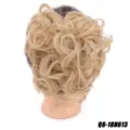 Blonde curly hair bun extension synthetic high temperature fiber updo hairpiece 80g - 18H613 (Ash Blonde Highlight Bleach Blonde)