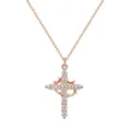 Close-up of a rose gold rotatable cross pendant with crown detail and sparkling stones - Crown Cross Type A / Rose Gold