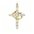 Detailed view of a gold-tone rotatable cross pendant with crown and white stones - Pendant Only Type A (Without Chain) / Gold