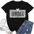 Black nurse life t-shirt with leopard pattern and heart graphics - S / Tops / Black 4