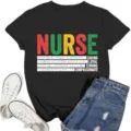 Schwarzes Damen-T-Shirt Krankenschwester mit buntem Aufdruck und motivierenden Worten - S / Oberteile / Schwarz (Muster 1)