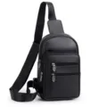 Klassische schwarze PU-Leder-Schultertasche für Herren mit mehreren Reißverschlüssen - 25*16*8cm / Schwarz