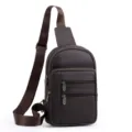Dunkelbraune Leder-Brusttasche mit mehreren Reißverschlüssen und Riemen - 25*16*8cm / Braun