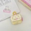 Stoff Mini Kopfhoerer Tasche mit Blumenmuster Schluesselanhaenger Aufbewahrung Detail - Leuchtgelb
