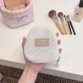 Gitter-Netz Mini Kosmetiktasche Detail, tragbare Reissverschluss Make-up Aufbewahrungstasche. - S / Weiß
