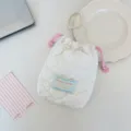 Sac de rangement a cordon coeur matelasse rose, trousse de voyage portable pour cosmetiques. - Pois Blancs