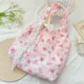 Monet style floral jacquard tote bag pink canvas shoulder bag with lace bow for women - Spring Pink Rose With White Flower