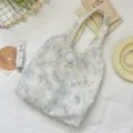 Tie-dye floral embroidered canvas shoulder bag, cute aesthetic tote vest bag for daily use. - Blue