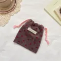 Velvet polka dot drawstring pouch detail, cute pink contrast strings for jewelry storage. - Gray