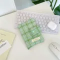 Green plaid fabric book cover with snap button, cute student journal pouch and stationery bag. - Milk Green Plaid