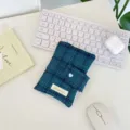 Green plaid notebook cover with snap button, stylish stationery storage pouch for daily diary study. - Ink Cyan Plaid