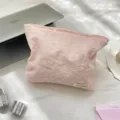 Rosa florale bestickte Kosmetiktasche weiche Gaze Make-up Aufbewahrungstasche Handtasche - Rosa