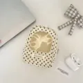 Polka dot doll storage bag with transparent window, cute mini backpack for figures. - Beige