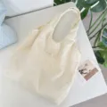 Milk white textured embroidered canvas tote bag, casual lace single shoulder underarm bag. - Basic Style / Off White