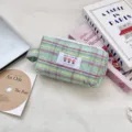 Borsa cosmetica trapuntata a quadri borsa da trucco da viaggio portatile colorata e utile - Stile Sottile / Quadretti Verde Scuro
