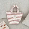 Lindo bolso de mano de felpa a rayas rosa blanco suave bolso mini esponjoso de invierno para mujer - Rayas Rosa Blanco