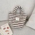 Bolso de mano de felpa a rayas marrones y blancas de mujer pequeño bolso de invierno - Rayas Marrón Blanco