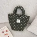Dark green plush handbag for women winter cute sherpa tote bag small fuzzy polka dot purse - Green Heart
