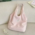 Pink polka dot canvas tote bag, casual lazy style shoulder bag for daily travel and shopping. - Lazy Style Underarm Tote / Light Pink