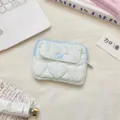 Detailed close-up shot of light blue quilted heart pattern coin purse with snap closure. - Light Blue (Quilted Small Star Blue)