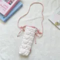 Korean sweet style quilted heart camera bag with pink plaid strap and drawstring. - Pink Star