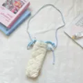 Korean girlish quilted camera bag with blue checkered strap and cute embroidered bows. - Multicolor Bowknot