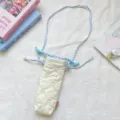 Korean style quilted camera bag with cute embroidery and blue gingham strap for women. - Multicolor Rabbit