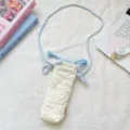 Korean style quilted camera bag with sweet embroidered hearts and blue plaid strap details. - Multicolor Gourd Heart