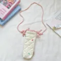 Korean style cute quilted camera bag with pink plaid strap and heart embroidery - Rainbow Gradient Heart