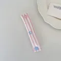 Pink white striped cable organizer with heart snap cute earphone cord storage strap. - Sakura Pink Heart Stripe