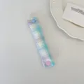 Plaid earphone cable organizer strap with cute heart snap button for tidy desktop storage. - Blue Plaid Taro Purple