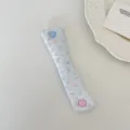 Floral data cable organizer strap with heart button, cute fabric earphone cord storage wrap. - Floral Dot Blue