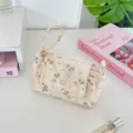 Kordsamt Blumen Make-up Tasche süßer rosa Herzverschluss kleine Handtasche kosmetische Aufbewahrung - Beige
