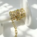 Gold rectangular cubic zirconia chain closeup, perfect for DIY jewelry making necklaces bracelets. - Gold White Zircon
