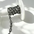 Detail shot of black plated metal chain with square white zircon stones for diy jewelry making. - Black White Zircon