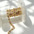 Accessoire bijou DIY chaîne en cuivre plaqué or avec zircon baguette rose pour colliers. - Or Zircon Rose