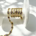DIY 18K vergoldete Kupferkette mit lila ovalen Zirkoniasteinen für Schmuckherstellung und Basteln. - Oval Einzelstein Kette / Gold-Violetter Zirkonia