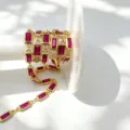 Chaine plaquee or DIY avec pierres de zircone magenta rectangulaires pour bijoux. - Or Magenta