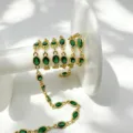 Vergoldete grüne Zirkon Kette Detail, DIY Schmuckherstellung Zubehör und Bastelmaterial. - Oval Einzelstein Kette / Gold Grüner Zirkonia