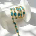 Chaîne en zircone bleue rectangulaire plaquée or accessoires de fabrication de bijoux DIY - Or Bleu Turquoise