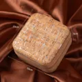 Portable square cork jewelry box with silver pattern for rings and small earrings travel use - Oracle Bone Script / 10*10*5cm
