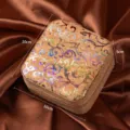 Vintage portable cork jewelry box, small square ring and necklace organizer for travel. - Retro Purple Vine / 10*10*5cm