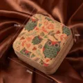 Portable square cork jewelry box with cute owl and floral print, travel ring storage case. - Owl / 10*10*5cm