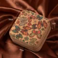 Vintage portable square cork jewelry box for rings earrings necklace travel storage - Flower Butterfly / 10*10*5cm