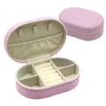 Pink oval PU leather jewelry box, portable storage organizer for rings, earrings and necklaces. - 14.5x9.5x4.5cm / Pink