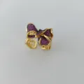 Vintage goldfarbener offener Schleifenring mit funkelnden rosa und schwarzen Zirkoniasteinen. - offener Ring / Roter Ring