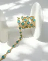 Vergoldete Kupfer DIY Kette mit runden blauen Zirkonia Steinen, 1 Meter lang für Schmuckdesign. - Gold Türkisblau