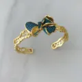 Goldene hohle Schleife Zirkonia offene Armspange elegante Luxus Damen Armband Schmuck - Armreif-Türkis